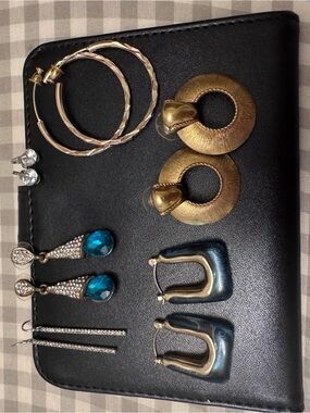 6 Different Mixed Metal and Teal Statement Earring Set - Women Jewelry